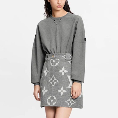 (W) 루이비통 모노그램 프린트 A라인 미니 스커트 여성용 그레이 1A91T7 Purchase (W) 루이비통 모노그램 프린트 A라인 미니 스커트 여성용 그레이 1A91T7