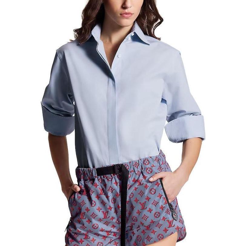 Purchase (W) 루이비통 모노그램 프린트 루즈핏 여성 반바지 블루 1ABRAE