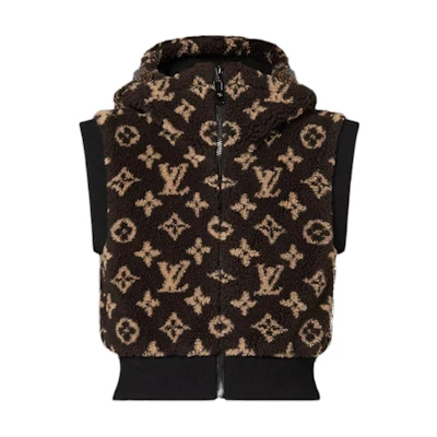 (Women) LOUIS VUITTON Monogram Print Sleeveless Zip Hoodie Vest Brown Women’s 1ABYFY