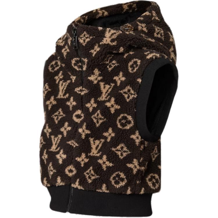 Shop (Women) LOUIS VUITTON Monogram Print Sleeveless Zip Hoodie Vest Brown Women’s 1ABYFY
