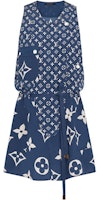 (Women) Louis Vuitton Monogram Print V-Neck Sleeveless Casual Dress Blue Women 1A7SEL (Women) Louis Vuitton Monogram Print V-Neck Sleeveless Casual Dress Blue Women 1A7SEL