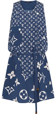 (W) 路易威登印花V領無袖藍色休閒洋裝 女款 1A7SEL Buy (W) 路易威登印花V領無袖藍色休閒洋裝 女款 1A7SEL