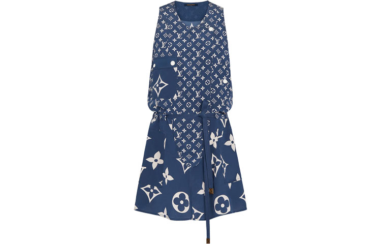 Order (W) 路易威登印花V領無袖藍色休閒洋裝 女款 1A7SEL