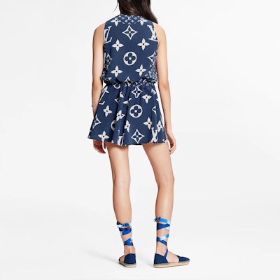 (W) 路易威登印花V領無袖藍色休閒洋裝 女款 1A7SEL Shop (W) 路易威登印花V領無袖藍色休閒洋裝 女款 1A7SEL