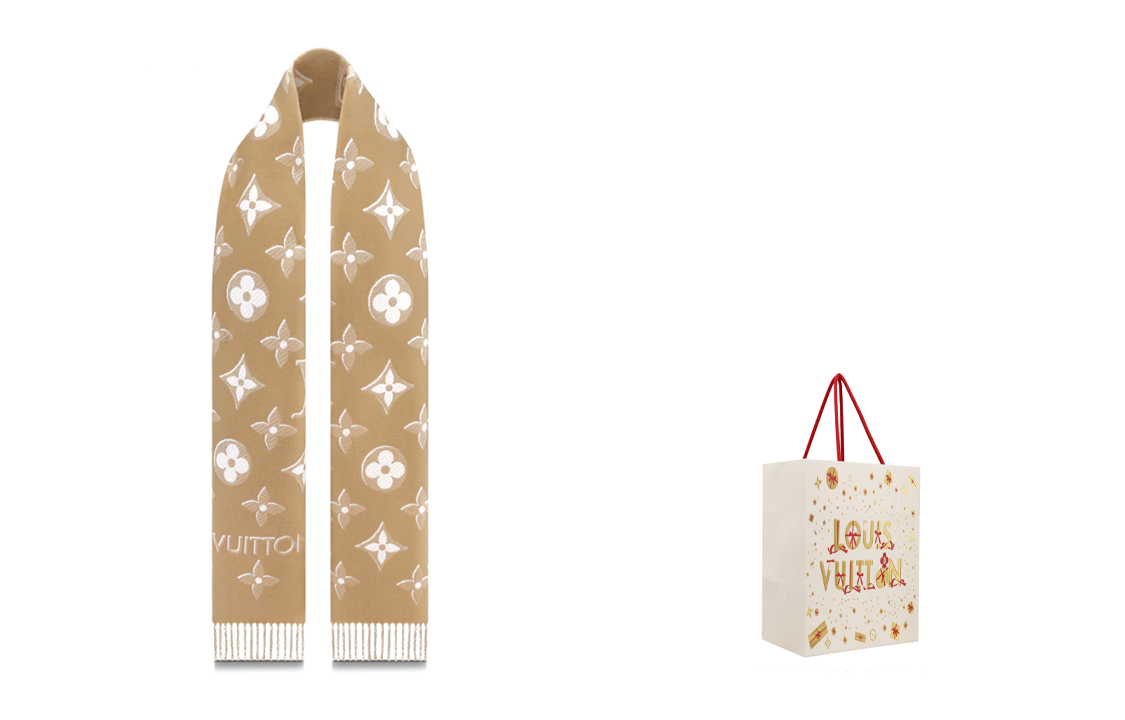 (Women) Louis Vuitton Monogram Print Wool Tassel Scarf for Women M78160 圖 7