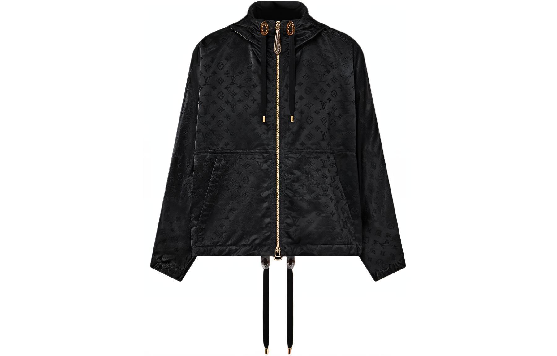 (Women) Louis Vuitton Monogram Print Zip Hoodie Parka Women Black 1AFHNG
