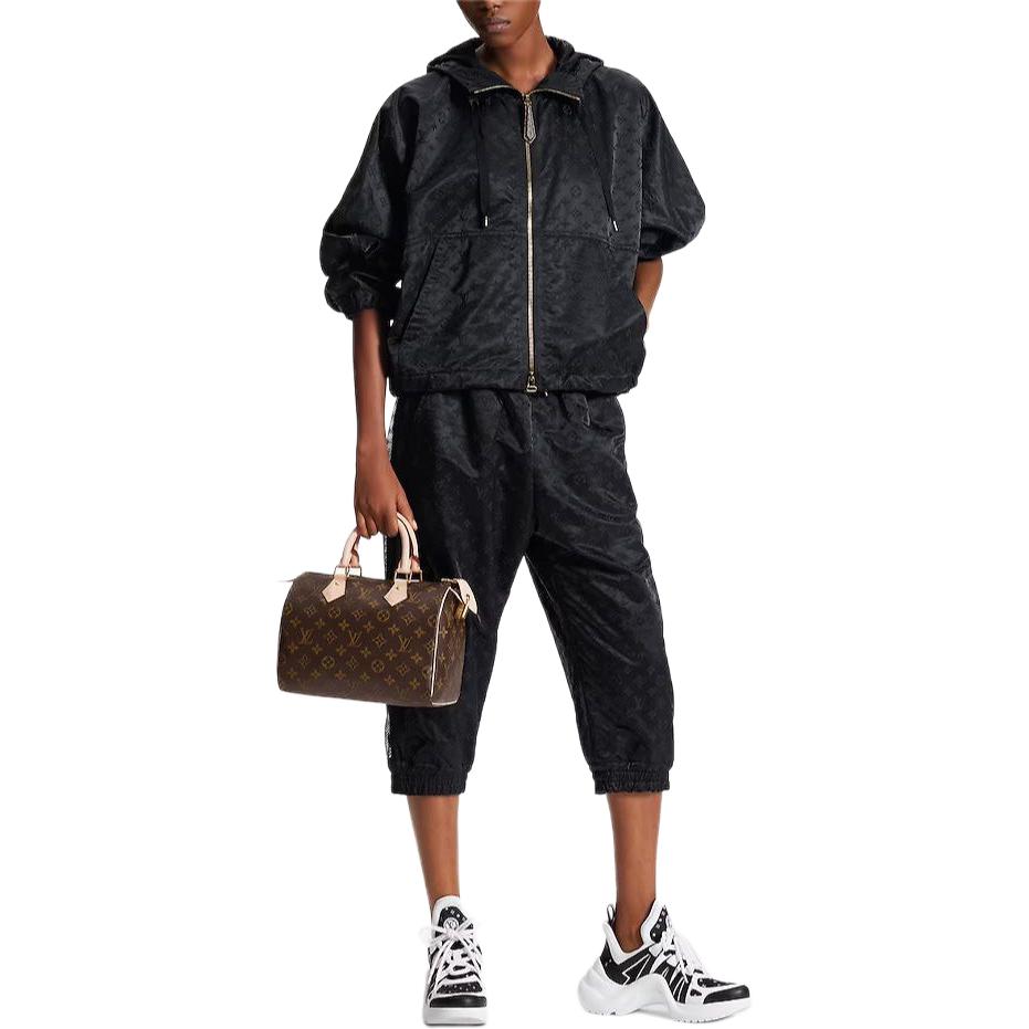 Lookbook (Women) Louis Vuitton Monogram Print Zip Hoodie Parka Women Black 1AFHNG