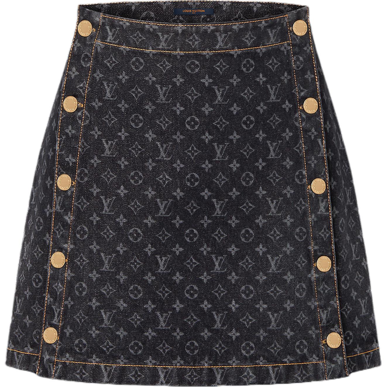 (Women) LOUIS VUITTON Monogram Printed Cotton Denim Skirt Women Black 1AGNE0