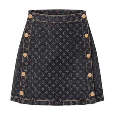 (Women) LOUIS VUITTON Monogram Printed Cotton Denim Skirt Women Black 1AGNE0