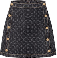 (Women) LOUIS VUITTON Monogram Printed Denim A-Line Skirt Women Black 1AGNE2 (Women) LOUIS VUITTON Monogram Printed Denim A-Line Skirt Women Black 1AGNE2