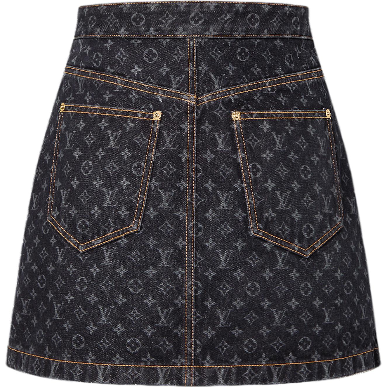 Lookbook (Women) LOUIS VUITTON Monogram Printed Denim A-Line Skirt Women Black 1AGNE2