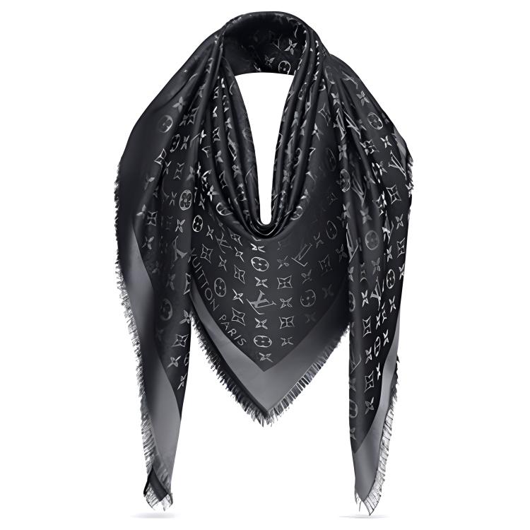(Women) Louis Vuitton Monogram Shine Silk Blend Shawl Black M75123
