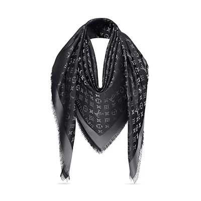 (Women) Louis Vuitton Monogram Shine Silk Blend Shawl Black M75123