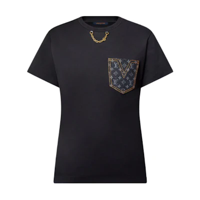 (Women) LOUIS VUITTON Monogram Solid Denim Pocket Chain Tee Black Womens 1AGT04