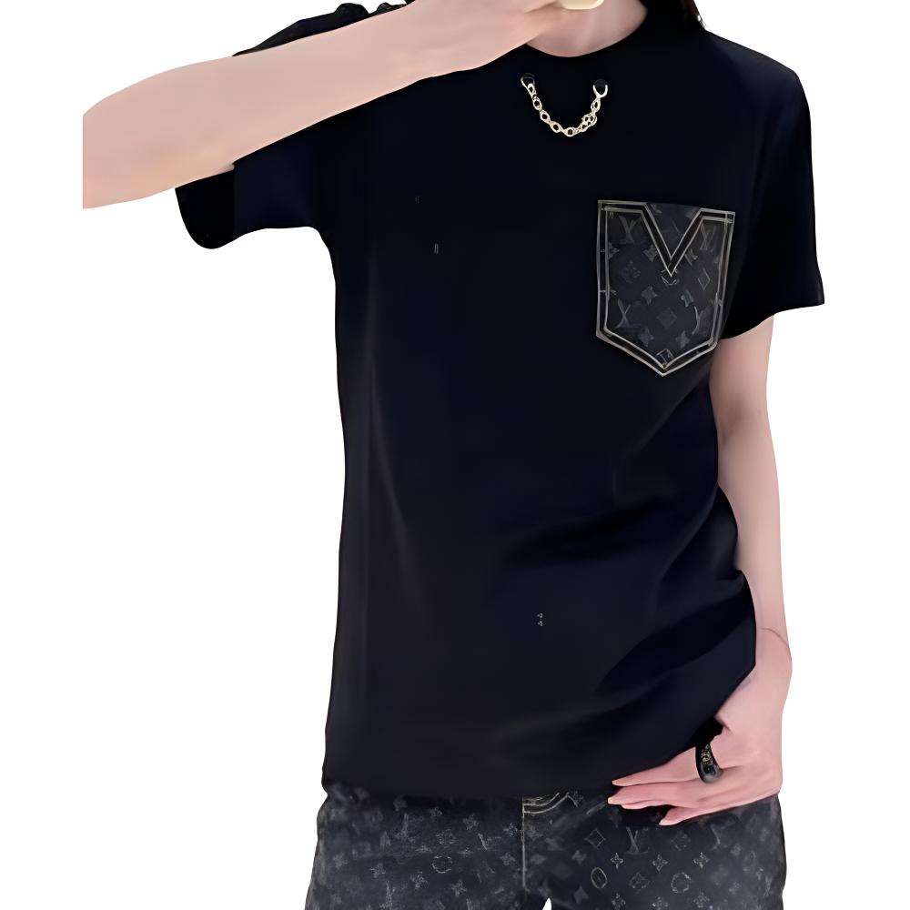 (Women) Louis Vuitton Monogram Solid Denim Pocket Chain T-Shirt Black 1AGT05 圖 5