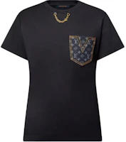 (Women) LOUIS VUITTON Monogram Solid Pocket Chain Short Sleeve T-Shirt Women Black 1AGT03 (Women) LOUIS VUITTON Monogram Solid Pocket Chain Short Sleeve T-Shirt Women Black 1AGT03