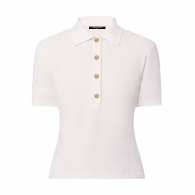 (Women) LOUIS VUITTON Monogram Solid Pullover Design Polo Shirt Women’s White 1AHUSJ