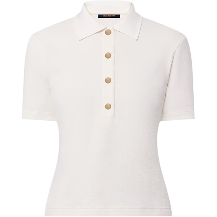 (Women) LOUIS VUITTON Monogram Solid Pullover Polo Shirt - White 1AHUSO