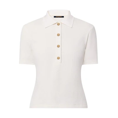 (Women) LOUIS VUITTON Monogram Solid Pullover Polo Shirt Women White 1AHUSK