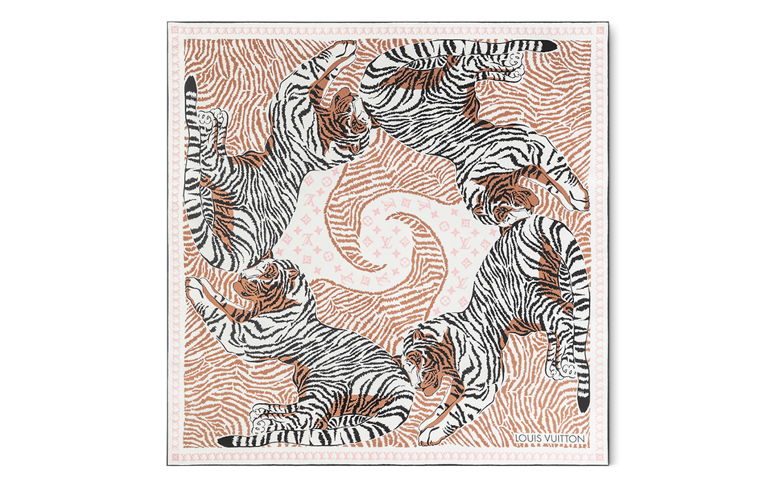 (Women) LOUIS VUITTON Monogram Tiger Pattern Silk Scarf Multicolor for Women. M78979