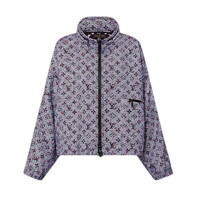(Women) LOUIS VUITTON Monogram Tweed Zip-Up Hoodie Jacket Grey 1A9T7Q