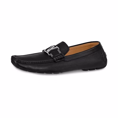 (W) LV Monte Carlo 'Black Textured Calfskin Loafers'