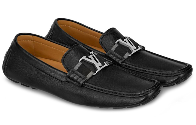 Order (W) Louis Vuitton Monte Carlo 'Sepatu Loafers Kulit Anak Sapi Tekstur Hitam' 1A4P0X