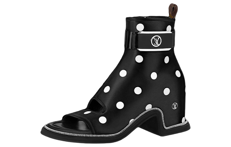 (Women) Louis Vuitton Moonlight 'Black White Polka Dot Satin Bootie' 1AA0KF