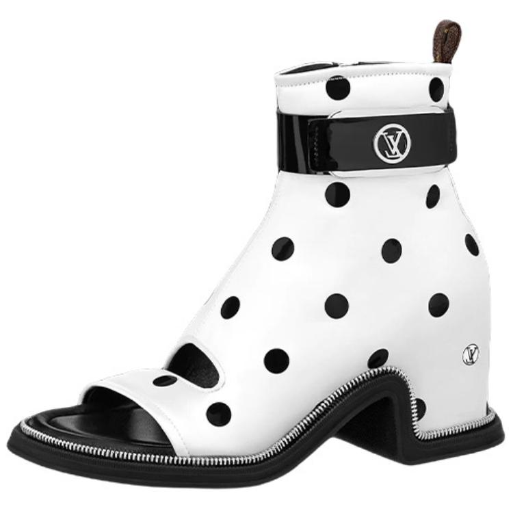 (Women) Louis Vuitton Moonlight Boot White Black 'Side Zip Polka Dot Satin' 1AA0K0