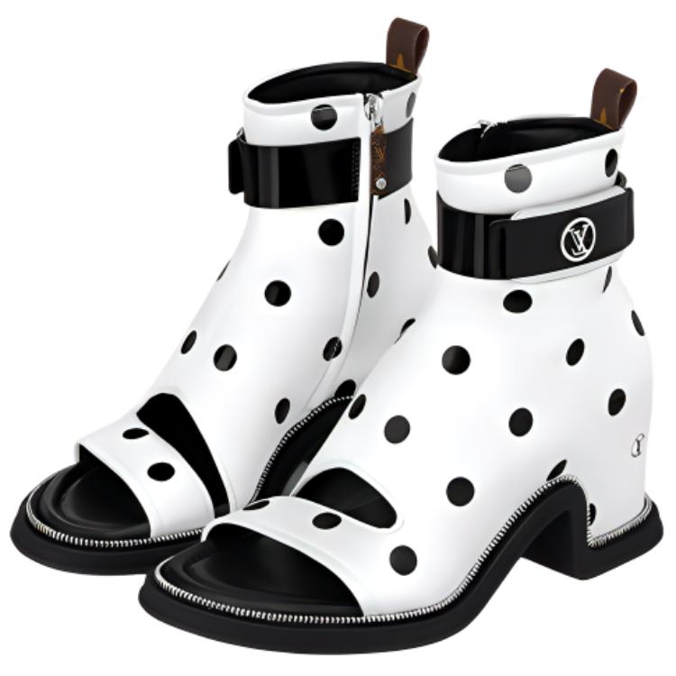 Lookbook (W) Louis Vuitton Moonlight Boot Weiß Schwarz ''Seitenreißverschluss Polka Dot Satin'' 1AA0K0