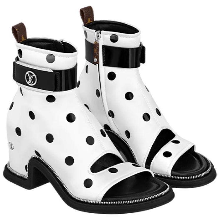 Shop (W) Louis Vuitton Moonlight Boot Weiß Schwarz ''Seitenreißverschluss Polka Dot Satin'' 1AA0K0