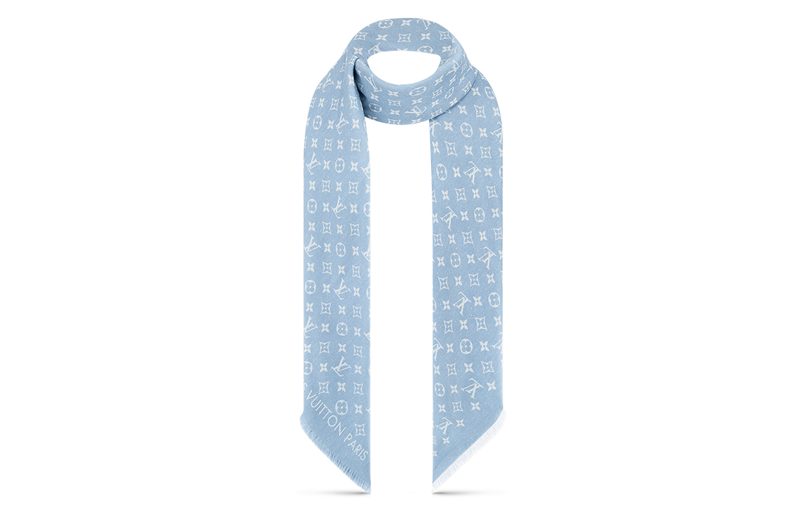 (Women) LOUIS VUITTON My Daily Denim Fringed Shawl Light Blue  Scarf. M78183 圖 3