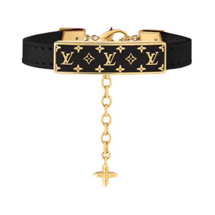 Order (W) LOUIS VUITTON Gelang Kulit Logo Nanogram Enamel Wanita Hitam M8676Z