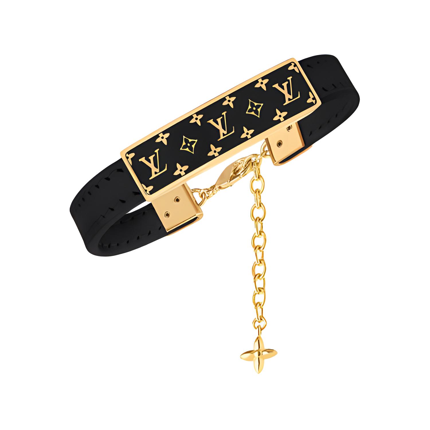 Lookbook (W) LOUIS VUITTON Gelang Kulit Logo Nanogram Enamel Wanita Hitam M8676Z