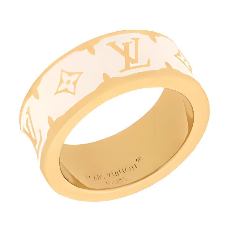 (Women) LOUIS VUITTON Nanogram Logo Enamel Ring White for Women. M1565