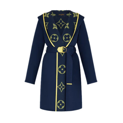 (Women) LOUIS VUITTON Navy Blue Wrap Belted Hooded Coat 1A859Q