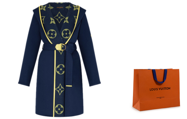 (Women) LOUIS VUITTON Navy Blue Wrap Belted Hooded Coat 1A859Q 圖 3