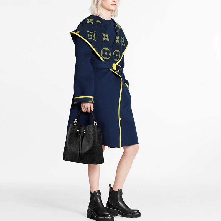 (Women) LOUIS VUITTON Navy Blue Wrap Belted Hooded Coat 1A859Q 圖 5