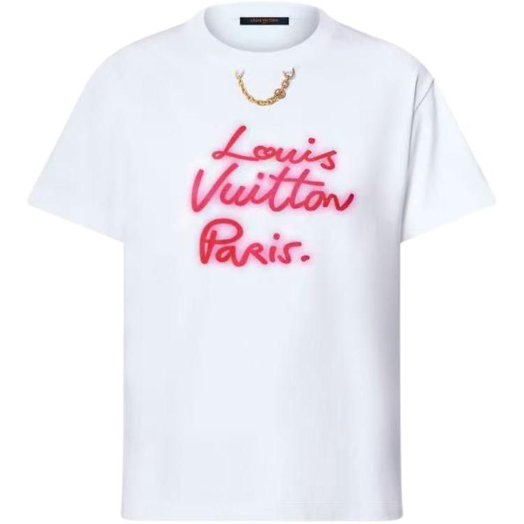 Order (W) LOUIS VUITTON Neon Logo Letter FW25 Kaos Wanita Regular. 1AIAM2