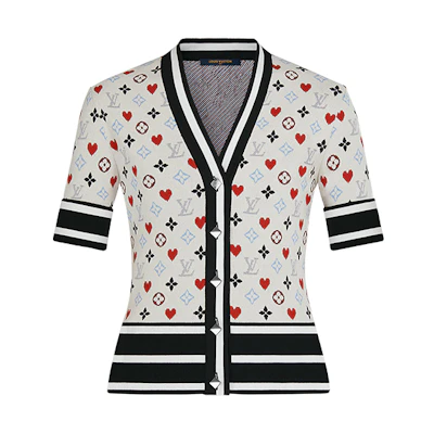 (Women) LOUIS VUITTON Off-White Logo Print Striped Short Sleeve Jacket 1A8M2M