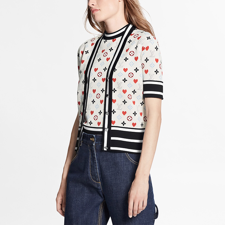 (Women) LOUIS VUITTON Off-White Logo Print Striped Short Sleeve Jacket 1A8M2M 圖 3