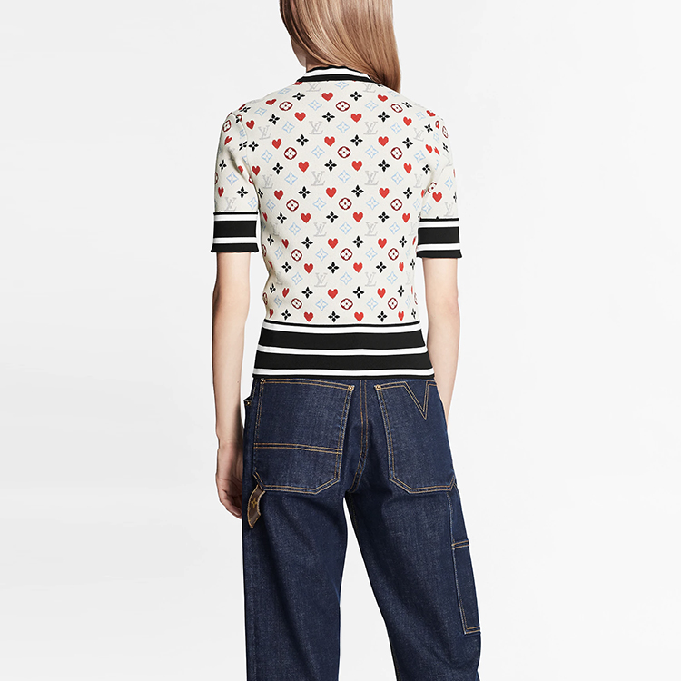 (Women) LOUIS VUITTON Off-White Logo Print Striped Short Sleeve Jacket 1A8M2M 圖 4