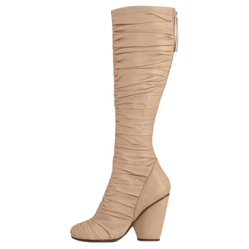 (Women) Louis Vuitton Olympia 'Beige Leather Round-Toe High-Heel Boots' 1AC8Z1