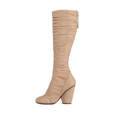 (W) LV Olympia 'Beige Leather Round-Toe High-Heel Boots'
