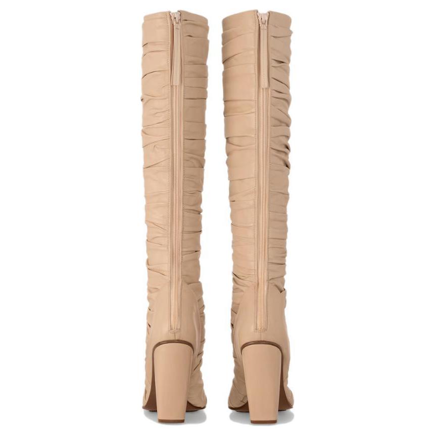 Shop (Women) Louis Vuitton Olympia 'Beige Leather Round-Toe High-Heel Boots' 1AC8Z1