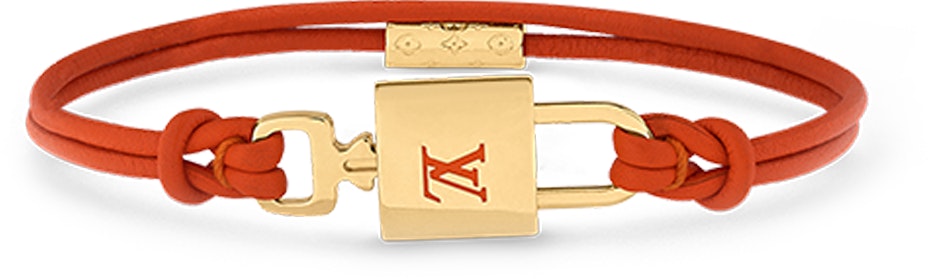 women-louis-vuitton-orange-calfskin-metal-logo-padlock-bracelet-for-women-m8522-f