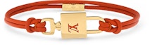 Buy (W) LOUIS VUITTON Gelang Kulit Oren Wanita dengan Logo Logam dan Kunci Pad. M8522F