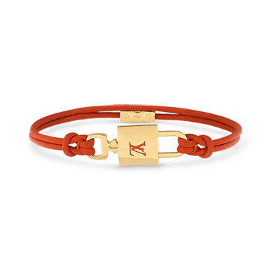 (Women) LOUIS VUITTON Orange Calfskin Metal Logo Padlock Bracelet for Women. M8522F