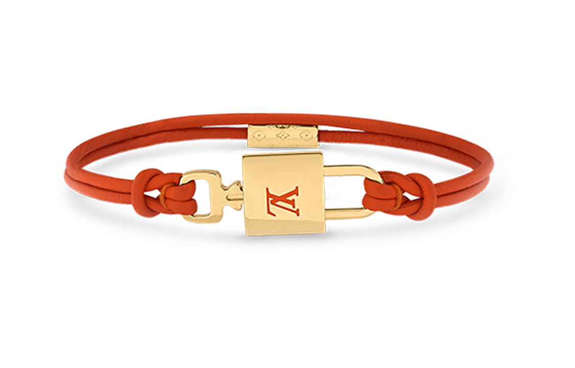 Order (W) LOUIS VUITTON Gelang Kulit Oren Wanita dengan Logo Logam dan Kunci Pad. M8522F