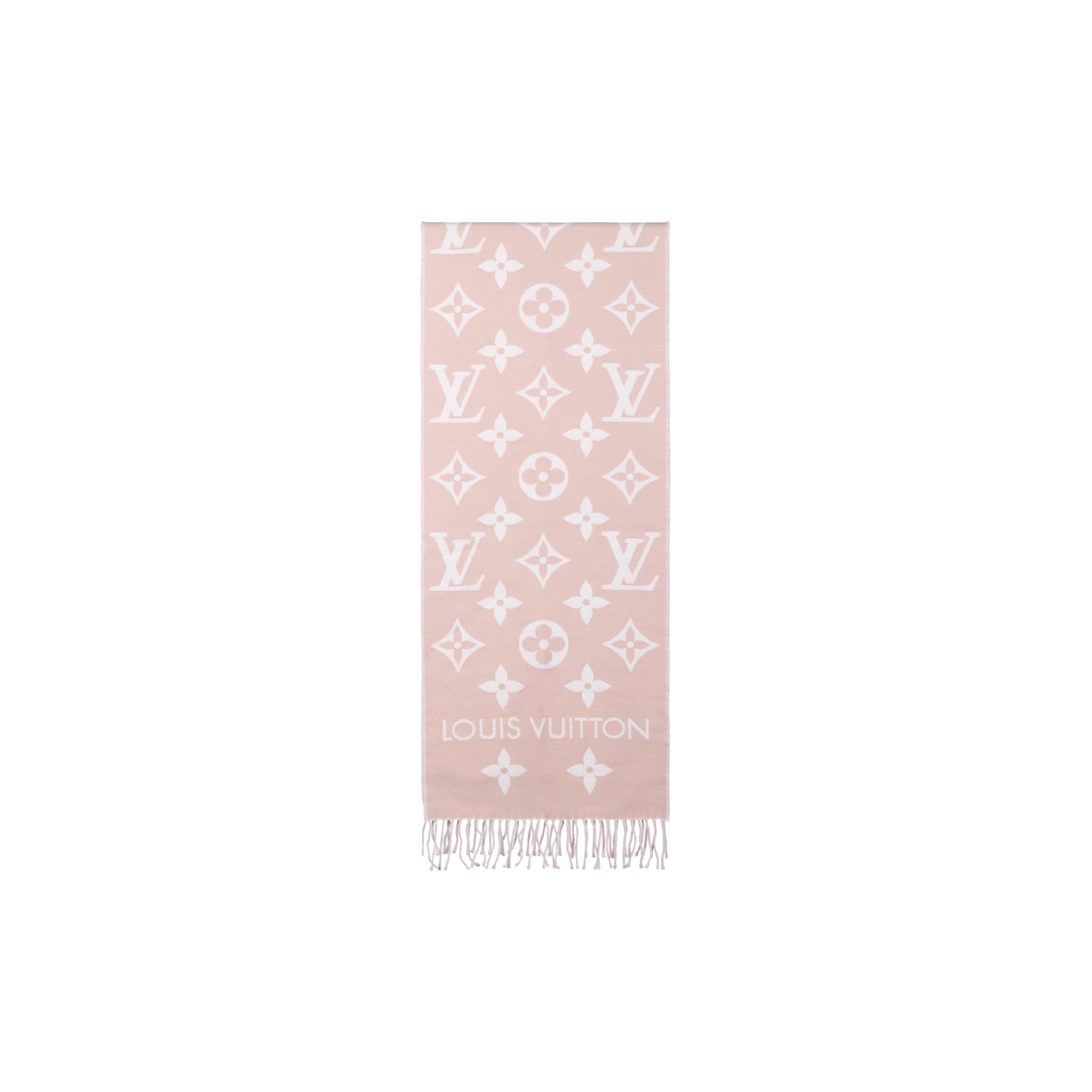 (Women) Louis Vuitton Oversized Logo Wool Scarf Pink/White -  Warm & Stylish. m77854